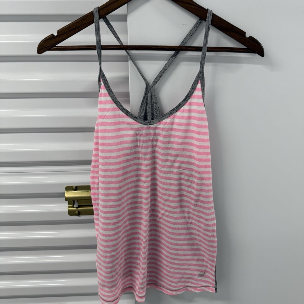 VSX Sport Victoria's Secret Striped Racerback Tank Top Pink Gray Women's M